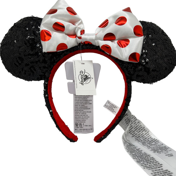 Disney Accessories - Disney Parks Black Sequin with Red & White Polka Dot Bow Minnie Mouse Ears NWT